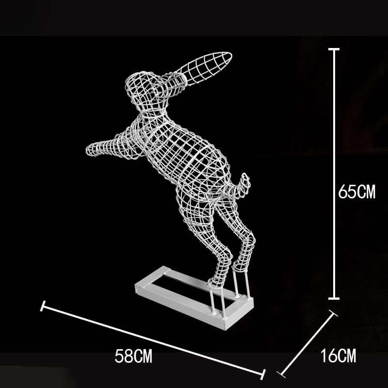 不銹鋼鏤空跳躍的兔子雕塑