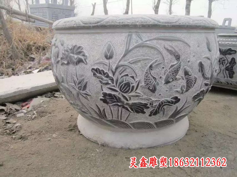 仿古荷花鯉魚石雕水缸