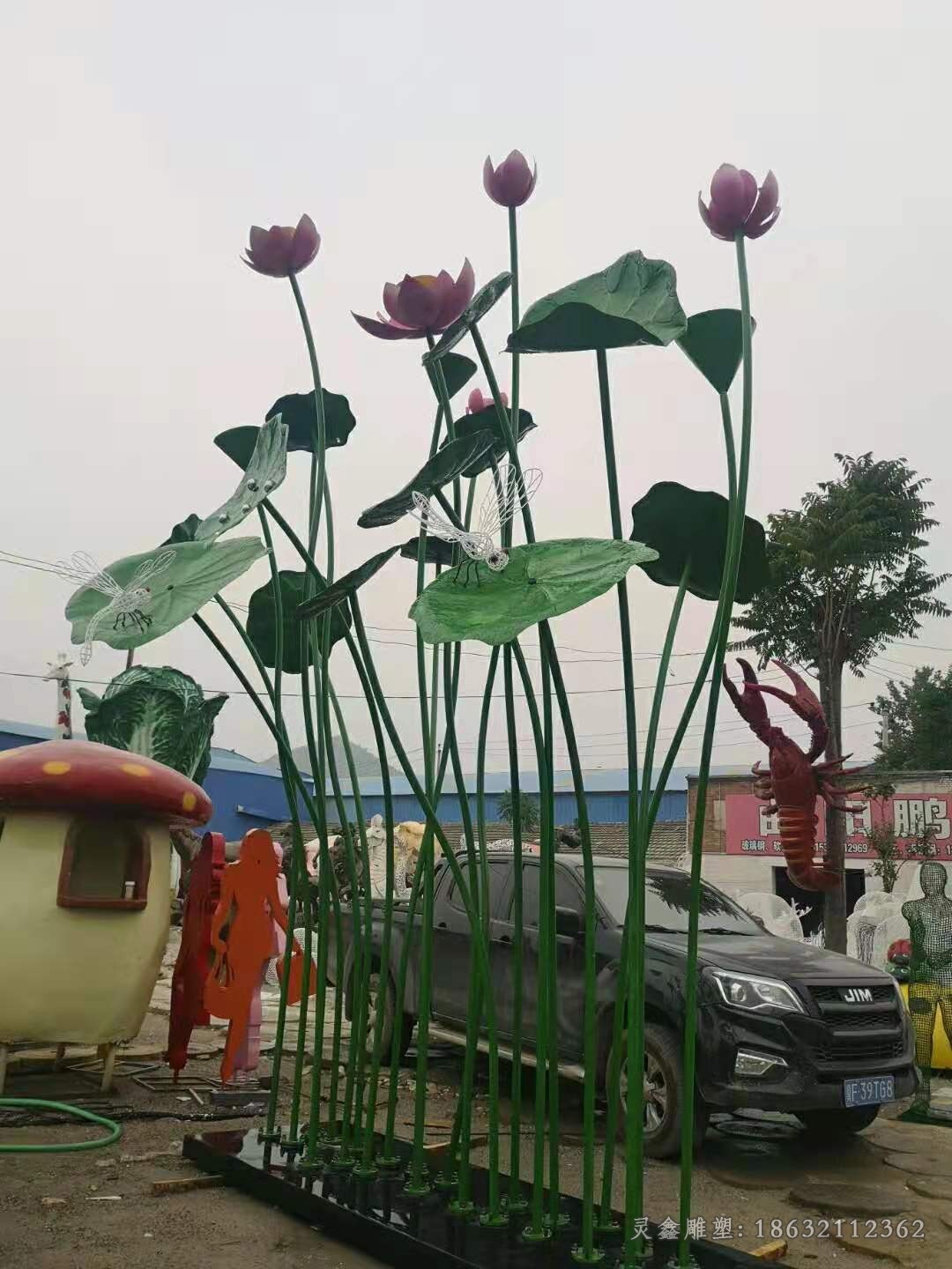 彩繪荷花校園不銹鋼雕塑