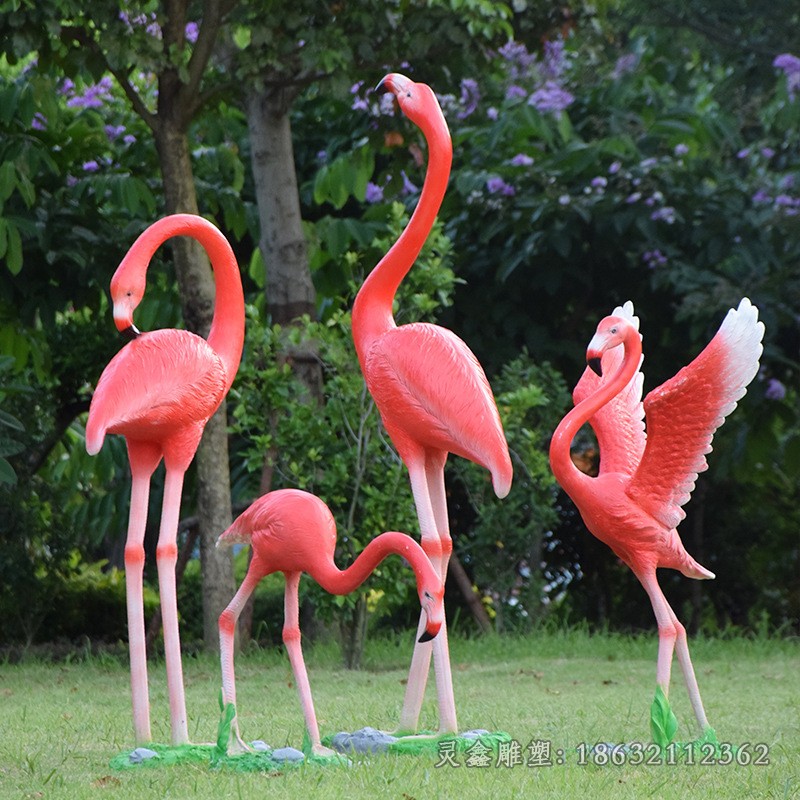 彩繪火烈鳥公園不銹鋼雕塑