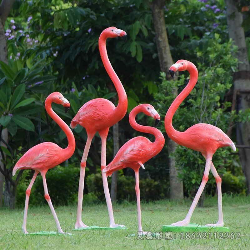 彩繪火烈鳥公園不銹鋼雕塑