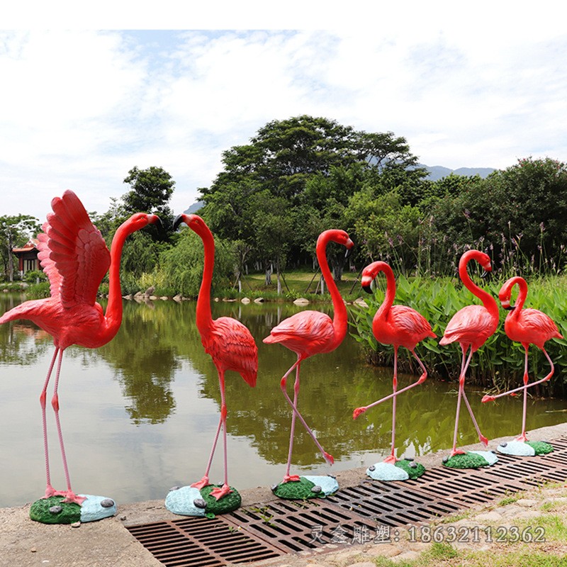 火烈鳥公園不銹鋼彩繪雕塑