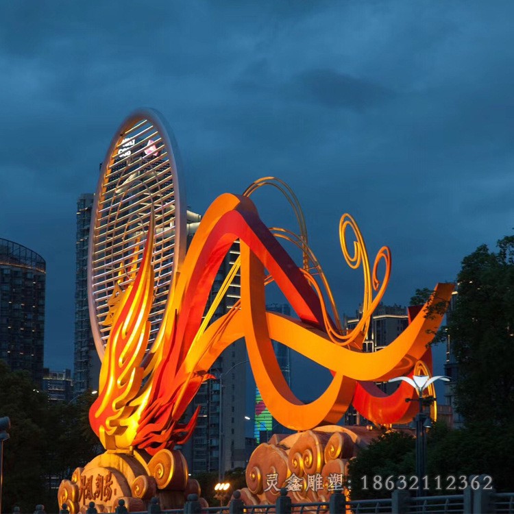 不銹鋼彩繪鳳凰廣場(chǎng)景觀雕塑