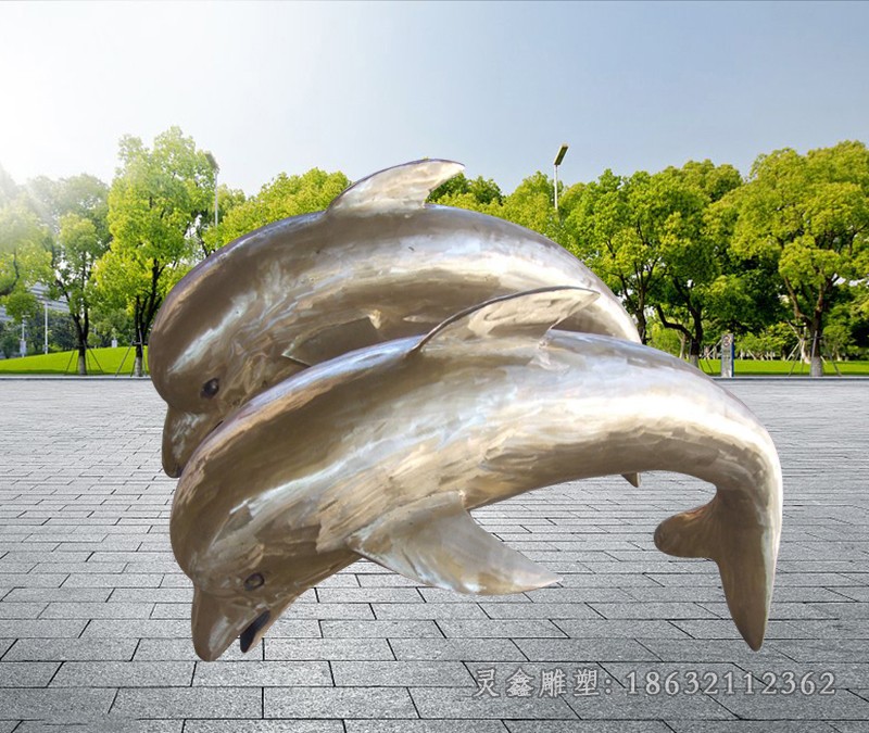 不銹鋼海豚公園動物雕塑