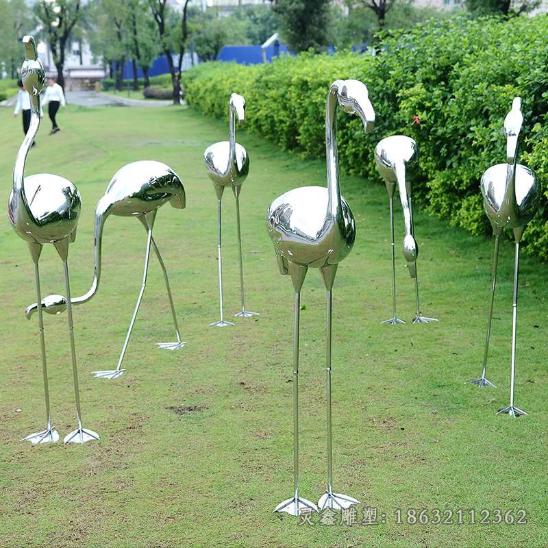 鏡面火烈鳥公園景觀雕塑