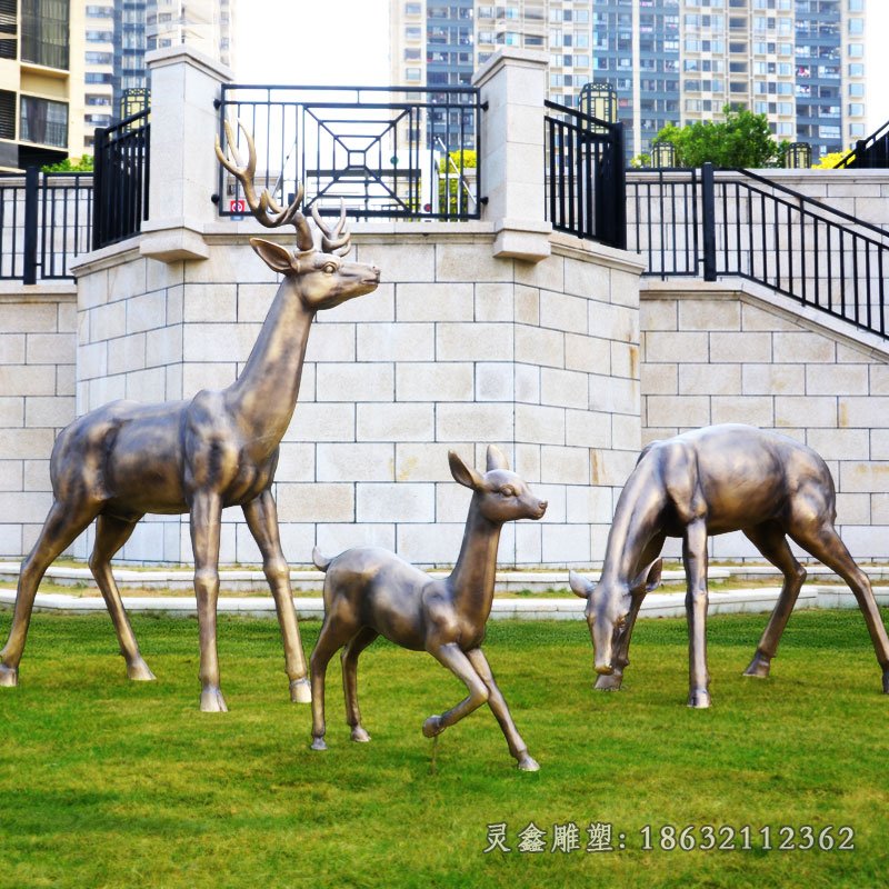 公園小鹿動物景觀銅雕