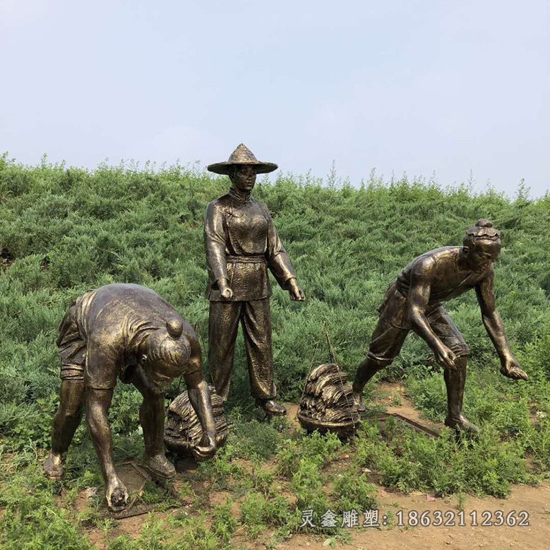 農(nóng)耕插秧文化人物銅雕