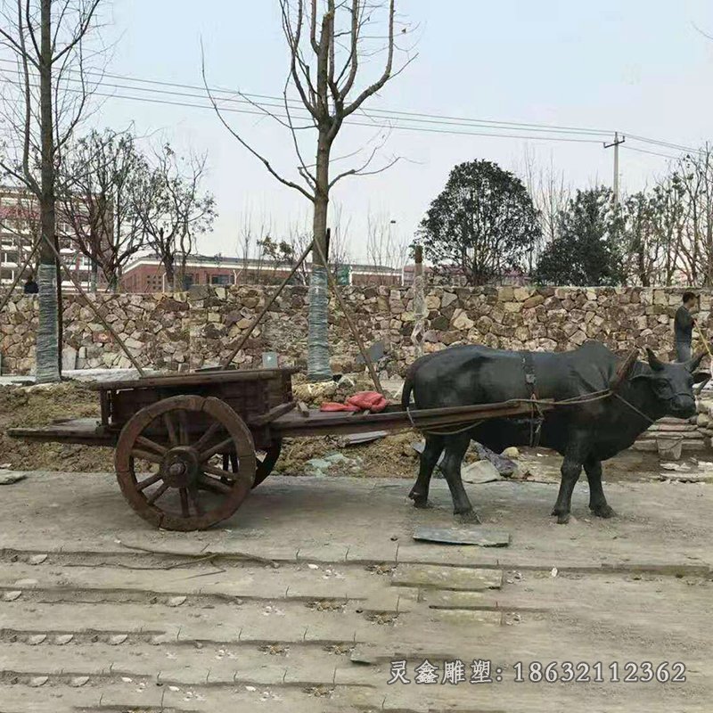 田園牛拉車景觀銅雕