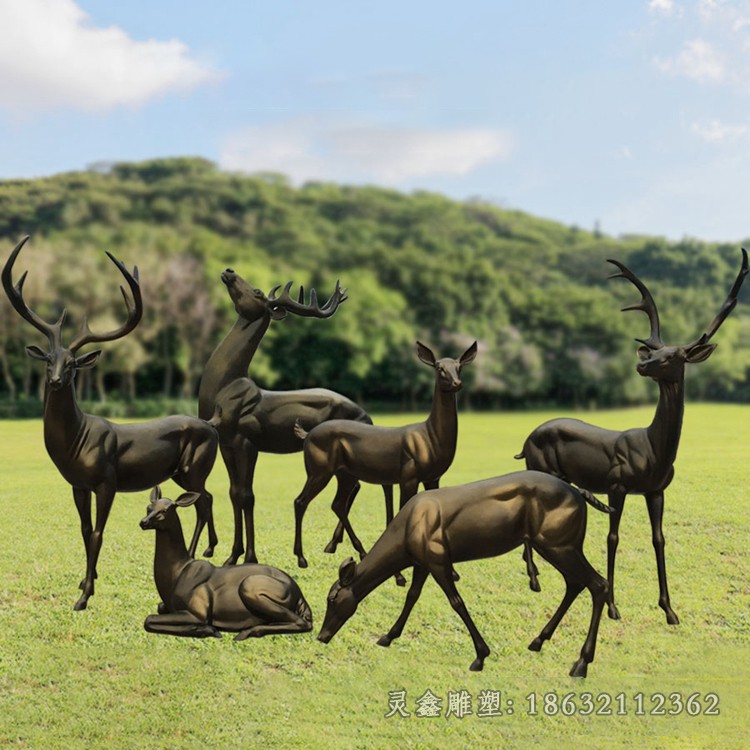 群鹿校園動物景觀銅雕