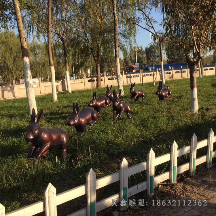 奔跑兔子動物景觀銅雕