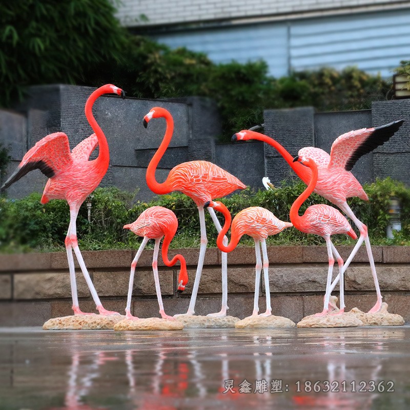 不銹鋼彩繪火烈鳥園林雕塑