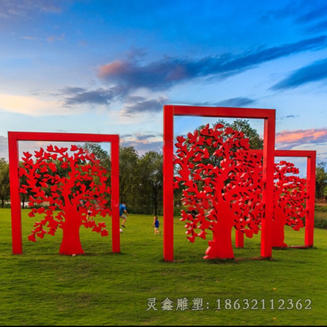 不銹鋼紅色剪紙城市雕塑