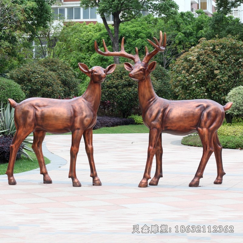 情侶小鹿公園景觀銅雕