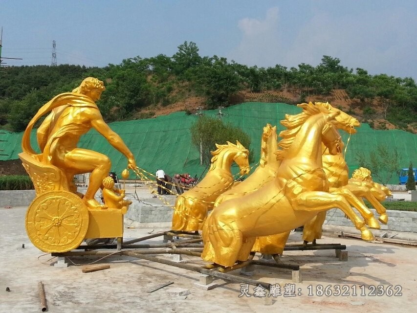 噴泉銅馬抽象景觀銅雕