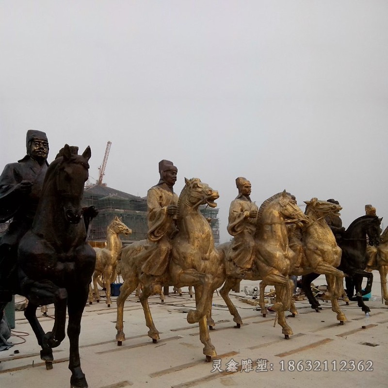 古代人物騎馬景觀銅雕