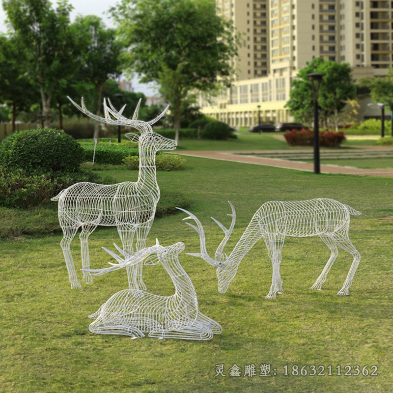 不銹鋼鏤空梅花鹿公園雕塑