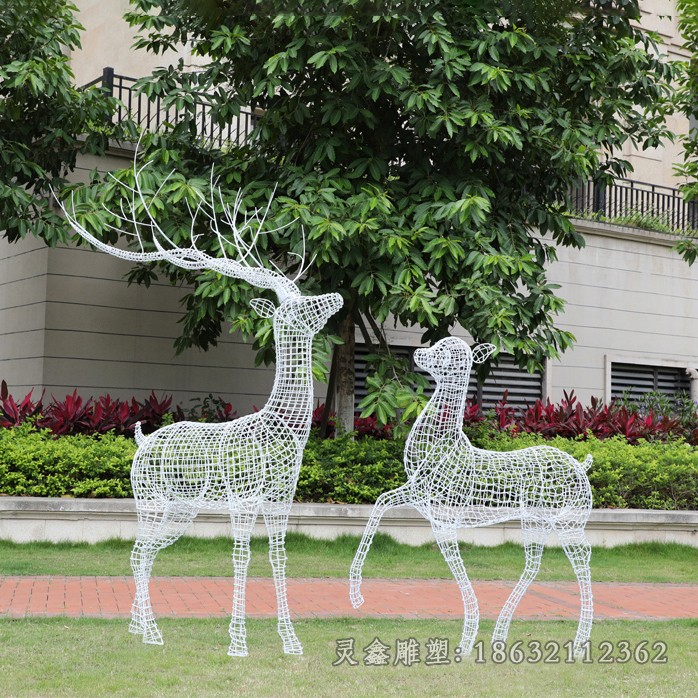 不銹鋼鏤空梅花鹿公園雕塑