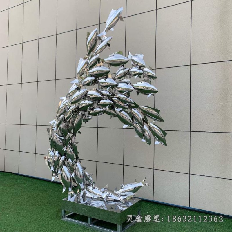 不銹鋼鏡面魚群景觀雕塑