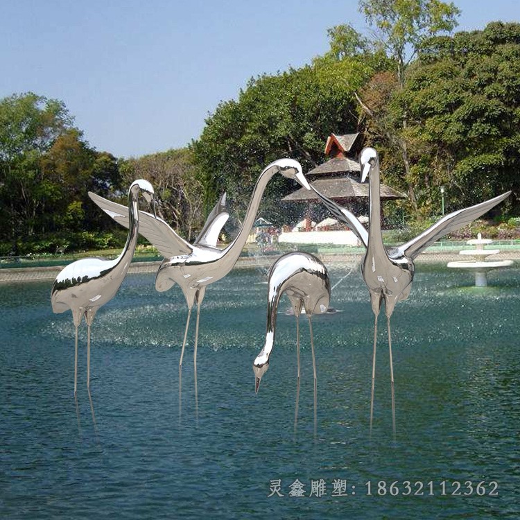 不銹鋼鏡面仙鶴公園雕塑