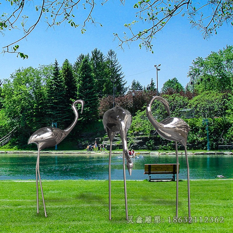 不銹鋼鏡面仙鶴公園雕塑