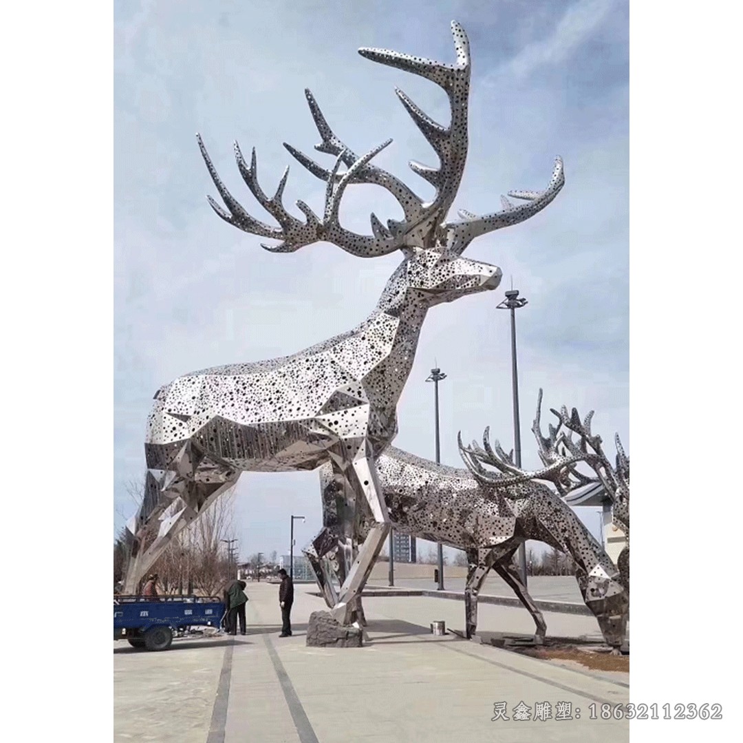 不銹鋼鏤空鹿校園動物雕塑