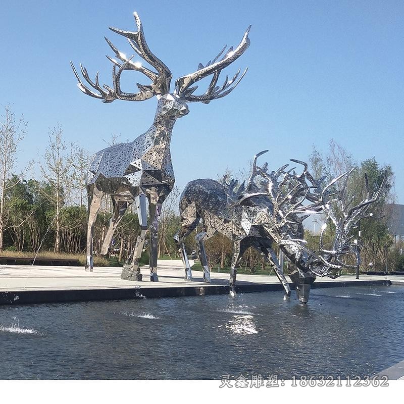 不銹鋼鏤空鹿校園動物雕塑