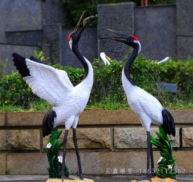 情侶仙鶴公園不銹鋼雕塑